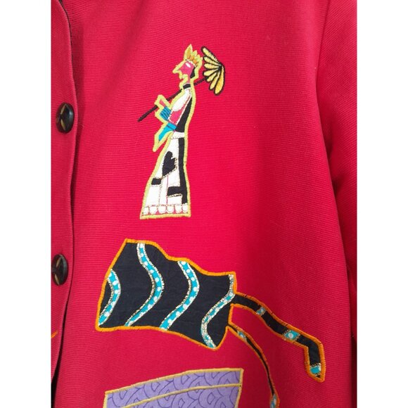 Vintage Patchington Aztec Tribal Embroidered Wearable Art Jacket Red Size M - Picture 4 of 16